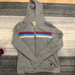Unisex Aviator Nation Gray Zip Up with Stripes
